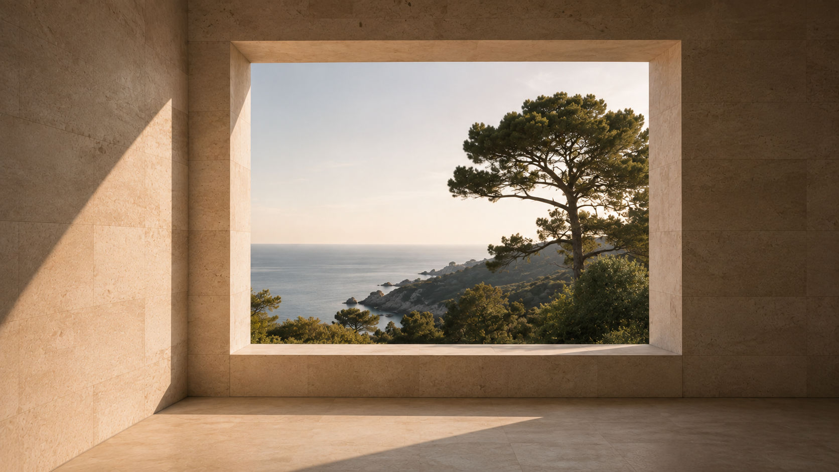 Stone window framing the sea